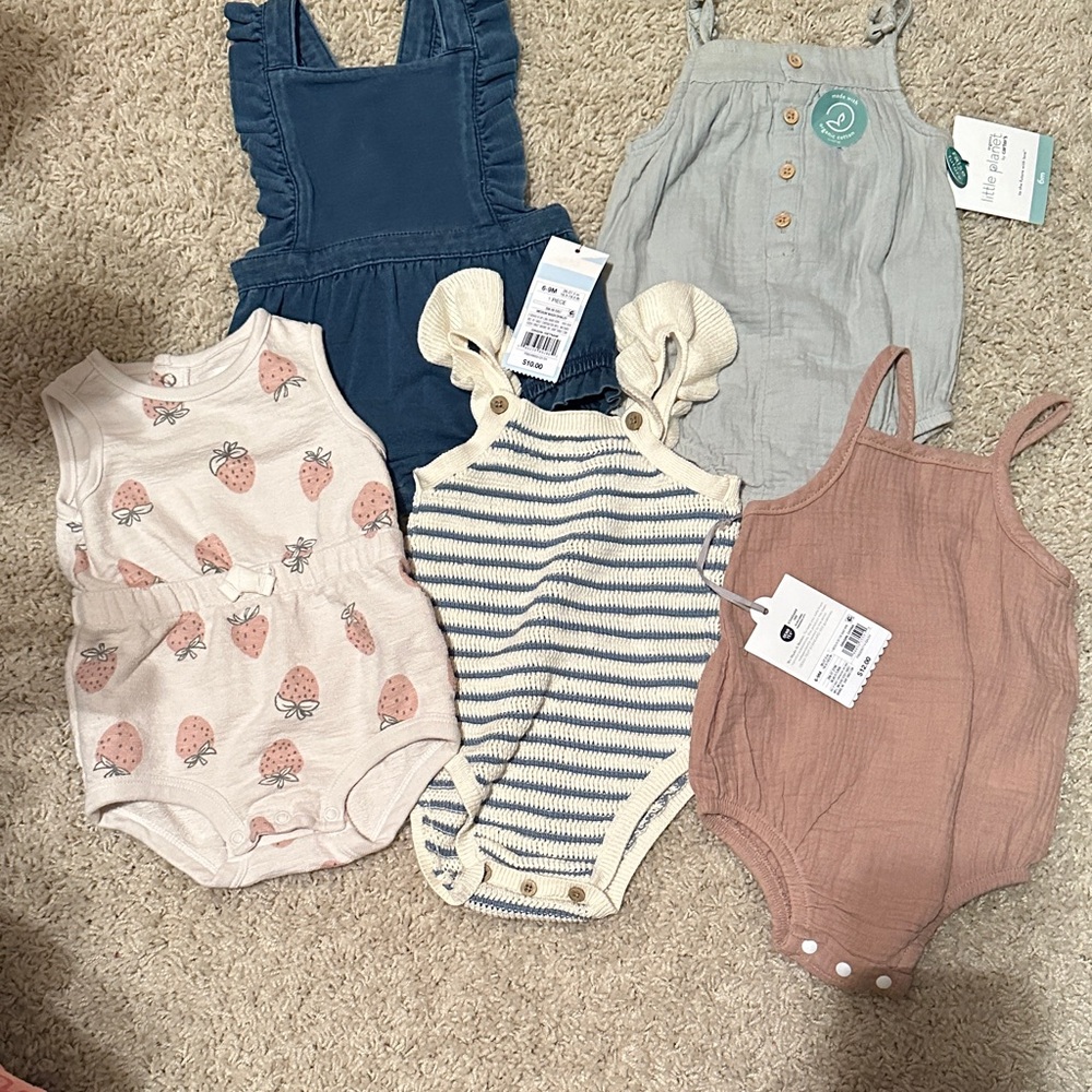 Set of 5 Baby Girl Rompers from Carters, Cloud Island, Cat & Jack and Boutique